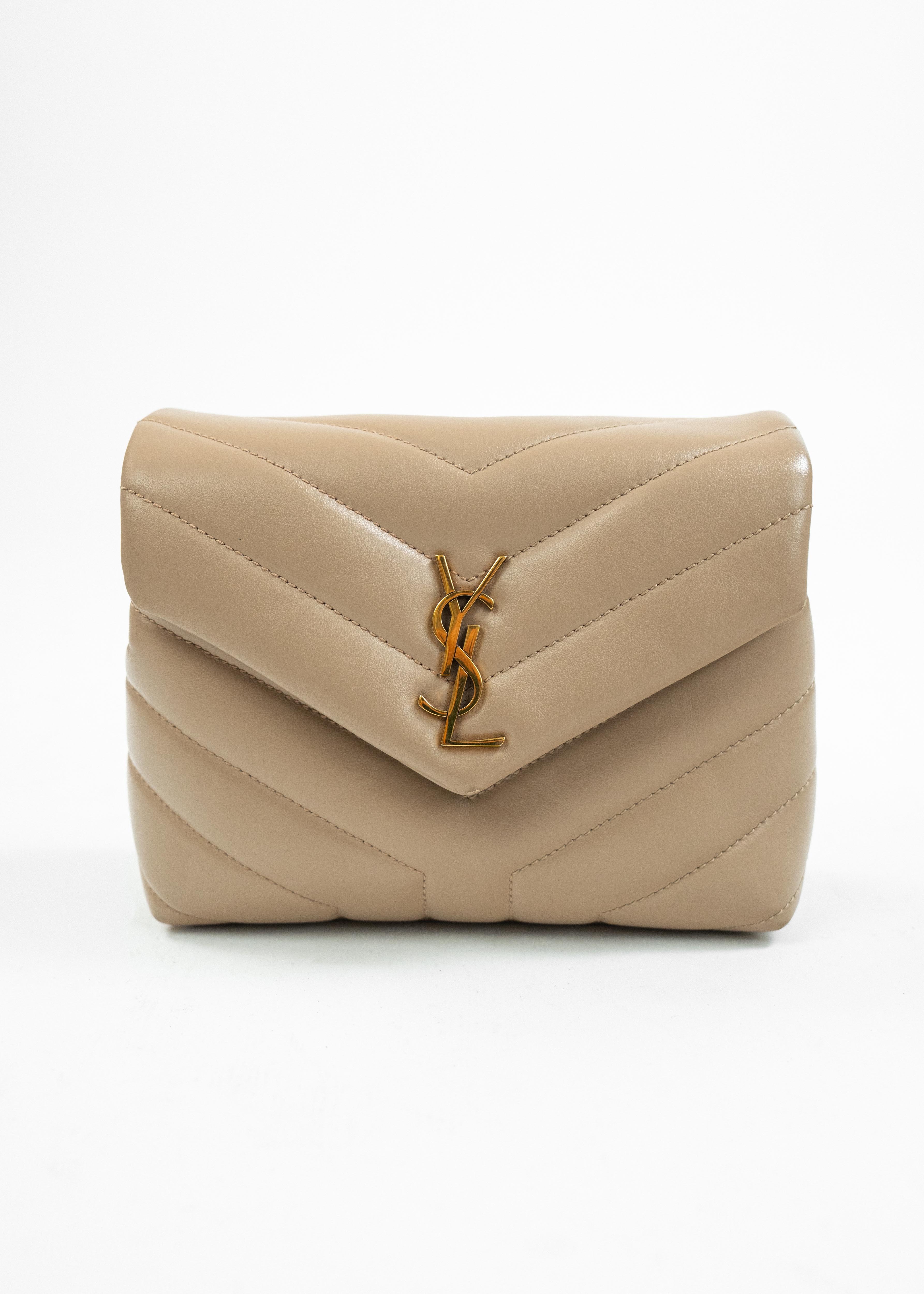 Borsa Saint Laurent Monogram Clutch - Beige con Dettagli Dorati