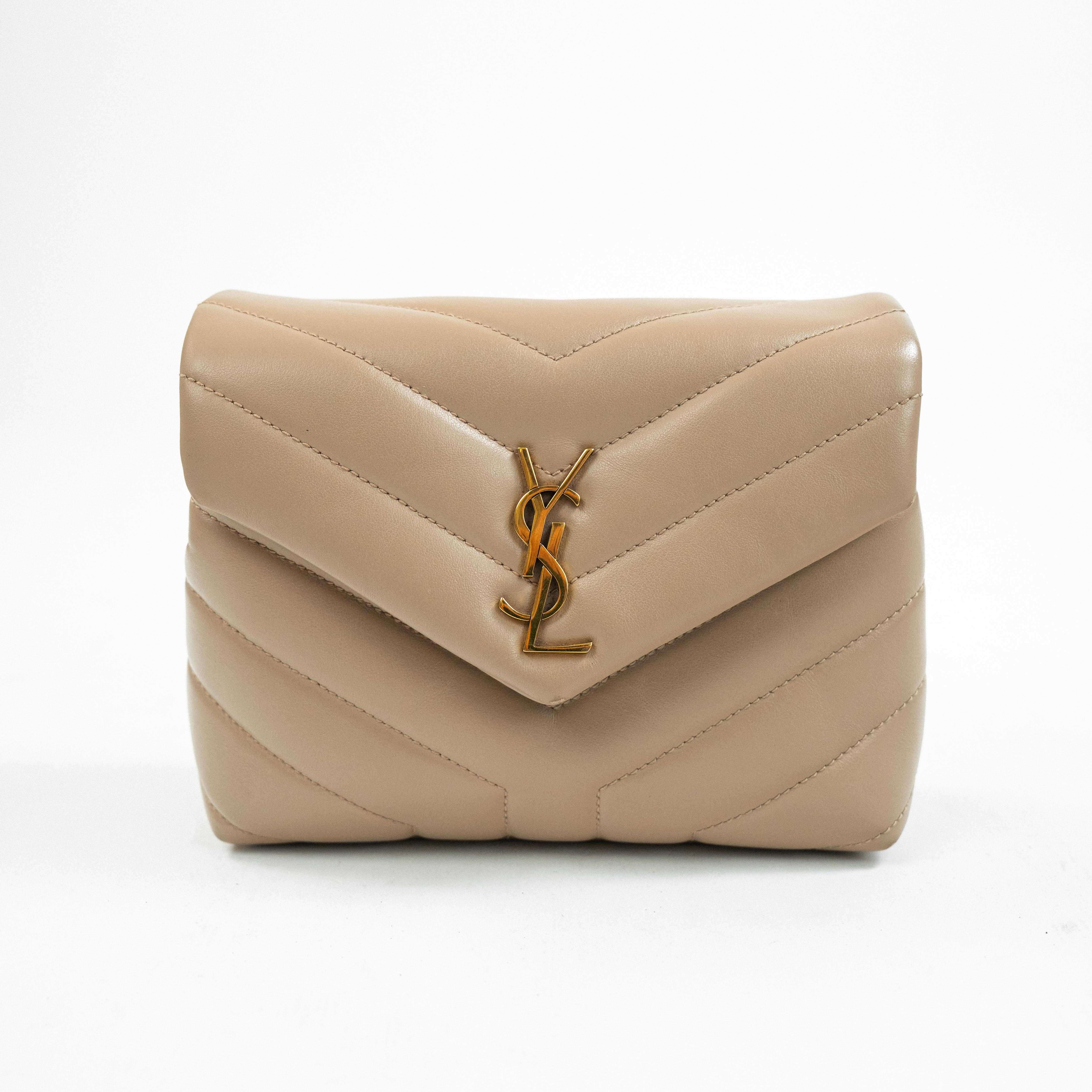 Borsa Saint Laurent Monogram Clutch - Beige con Dettagli Dorati