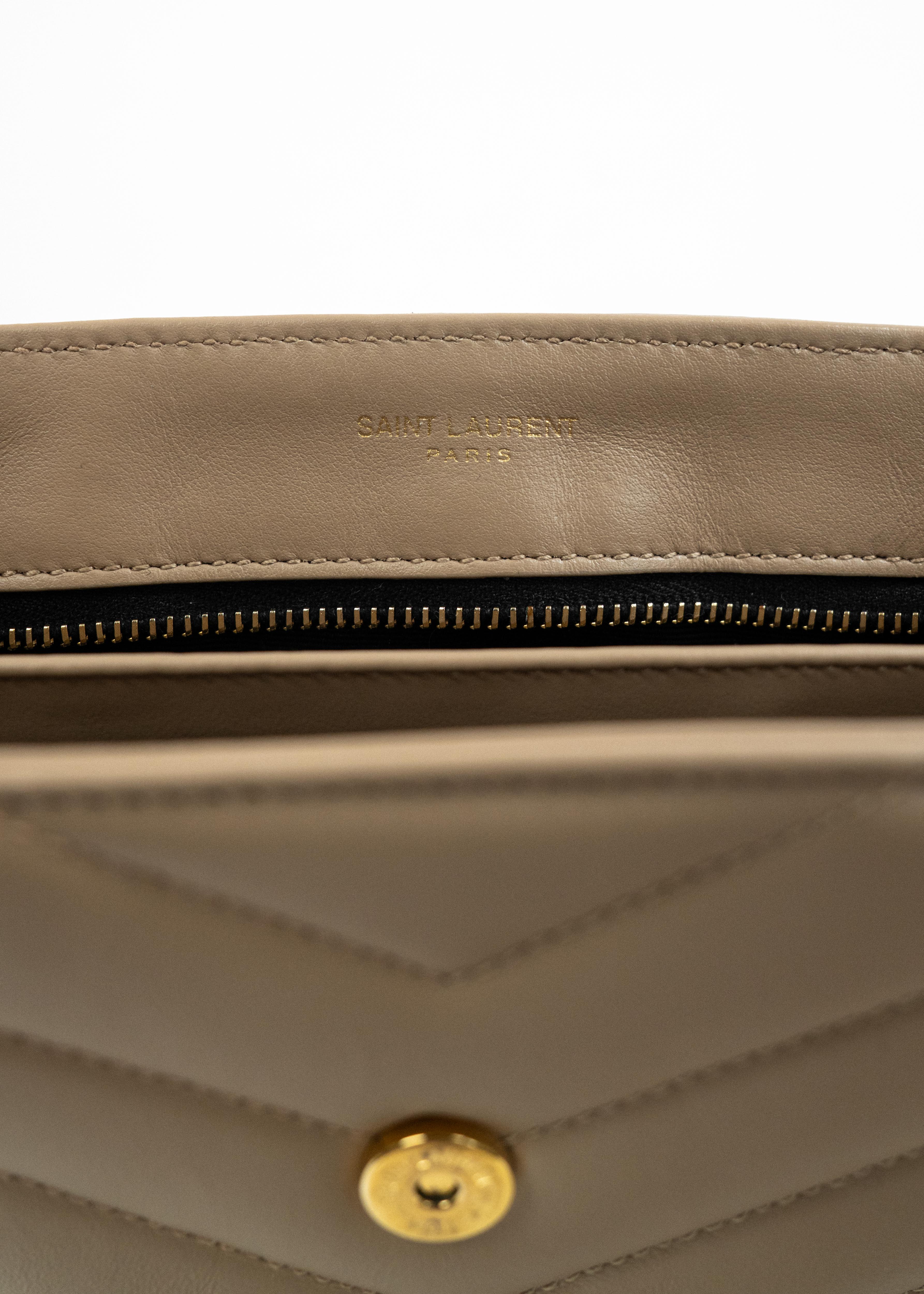 Borsa Saint Laurent Monogram Clutch - Beige con Dettagli Dorati
