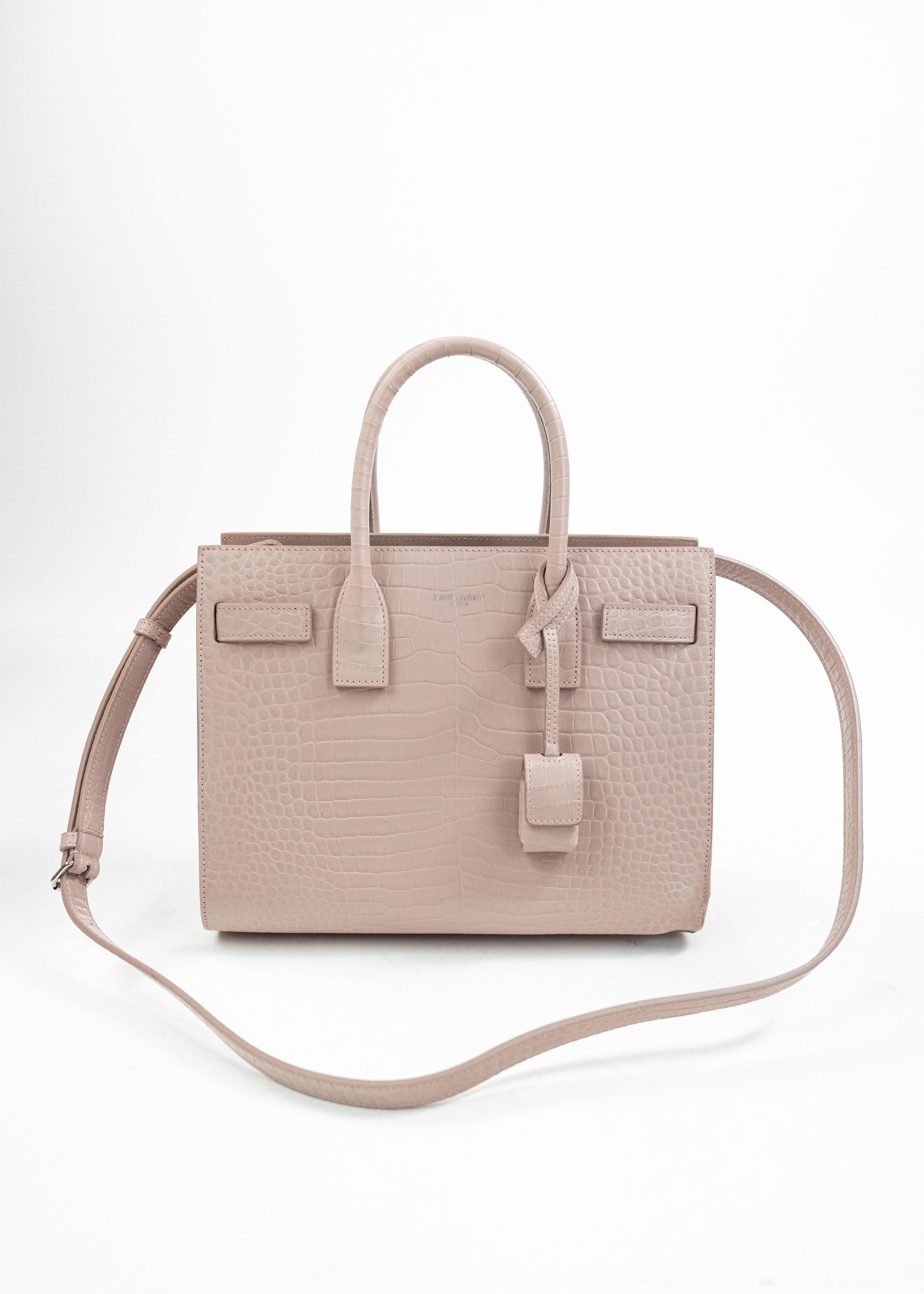 Borsa Saint Laurent Croc Effect - Rosa Polvere con Dettagli in Pelle