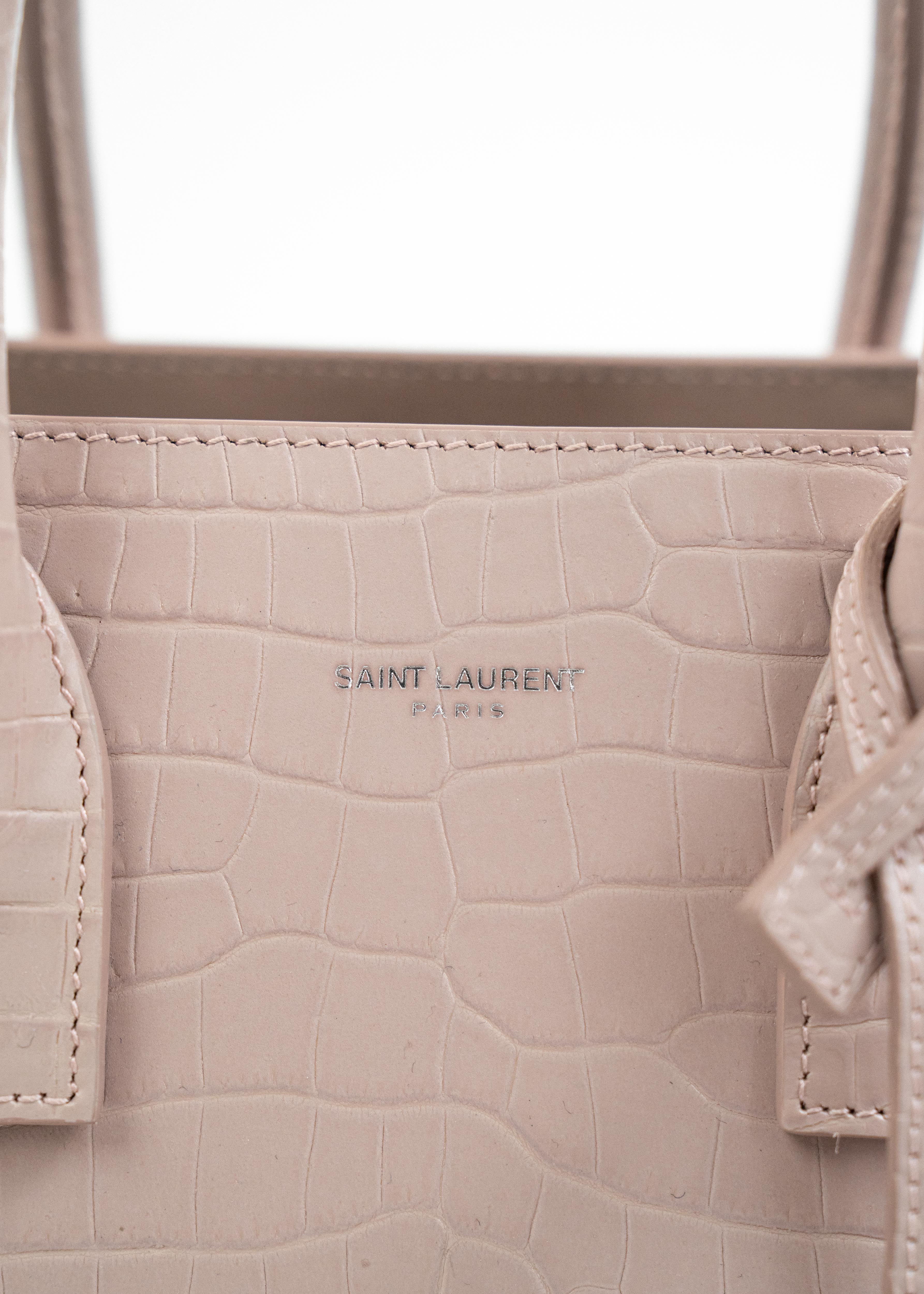 Borsa Saint Laurent Croc Effect - Rosa Polvere con Dettagli in Pelle