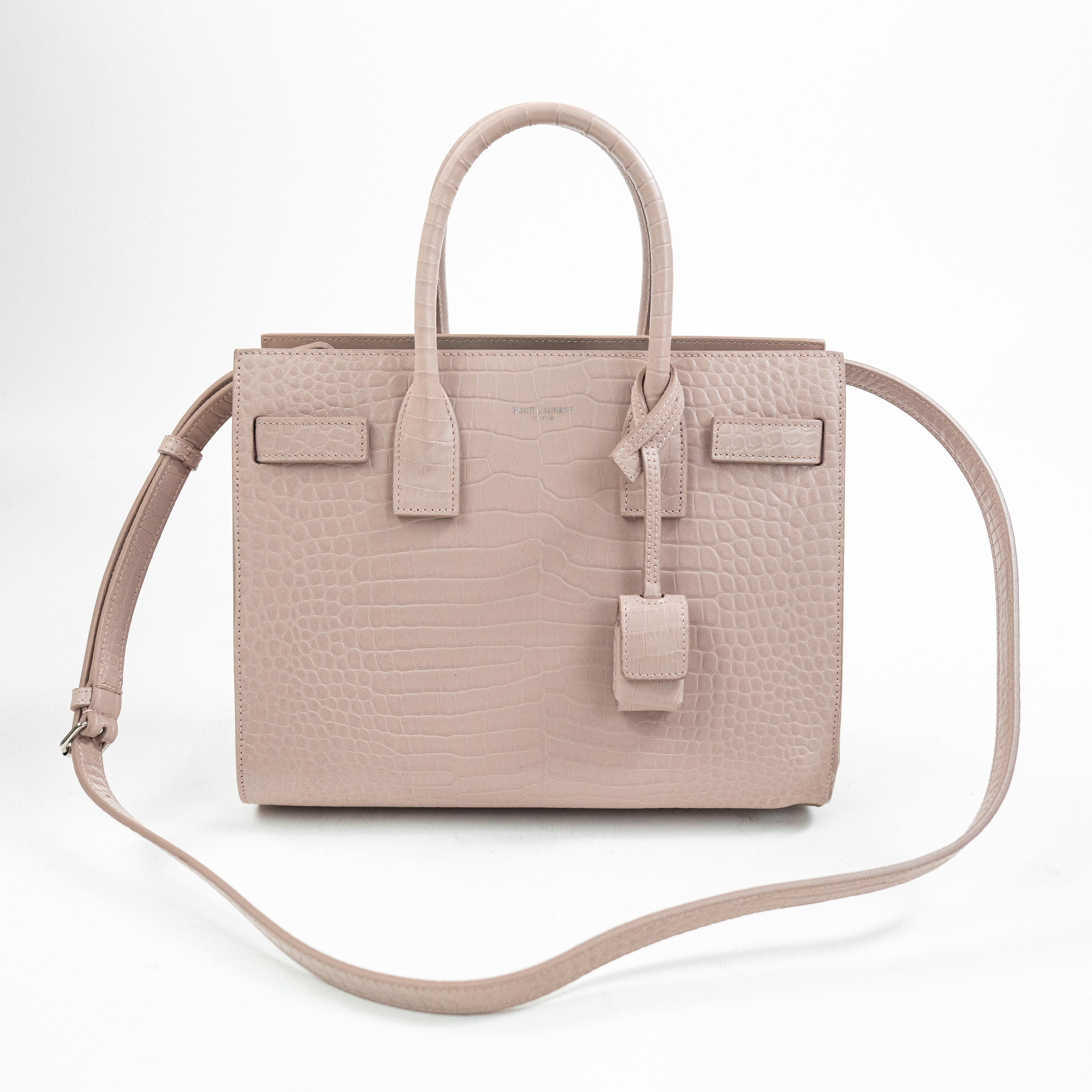 Borsa Saint Laurent Croc Effect - Rosa Polvere con Dettagli in Pelle