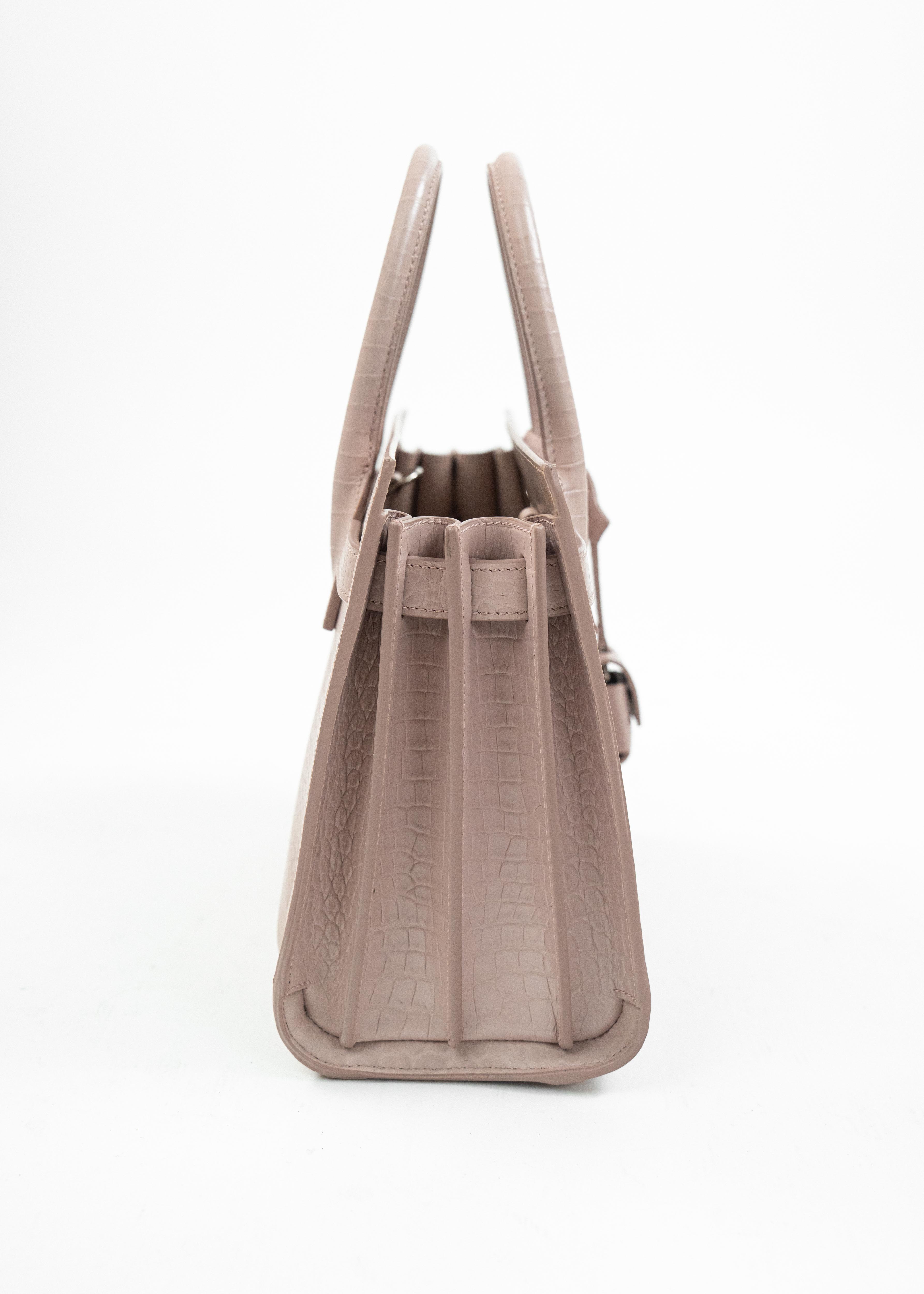 Borsa Saint Laurent Croc Effect - Rosa Polvere con Dettagli in Pelle
