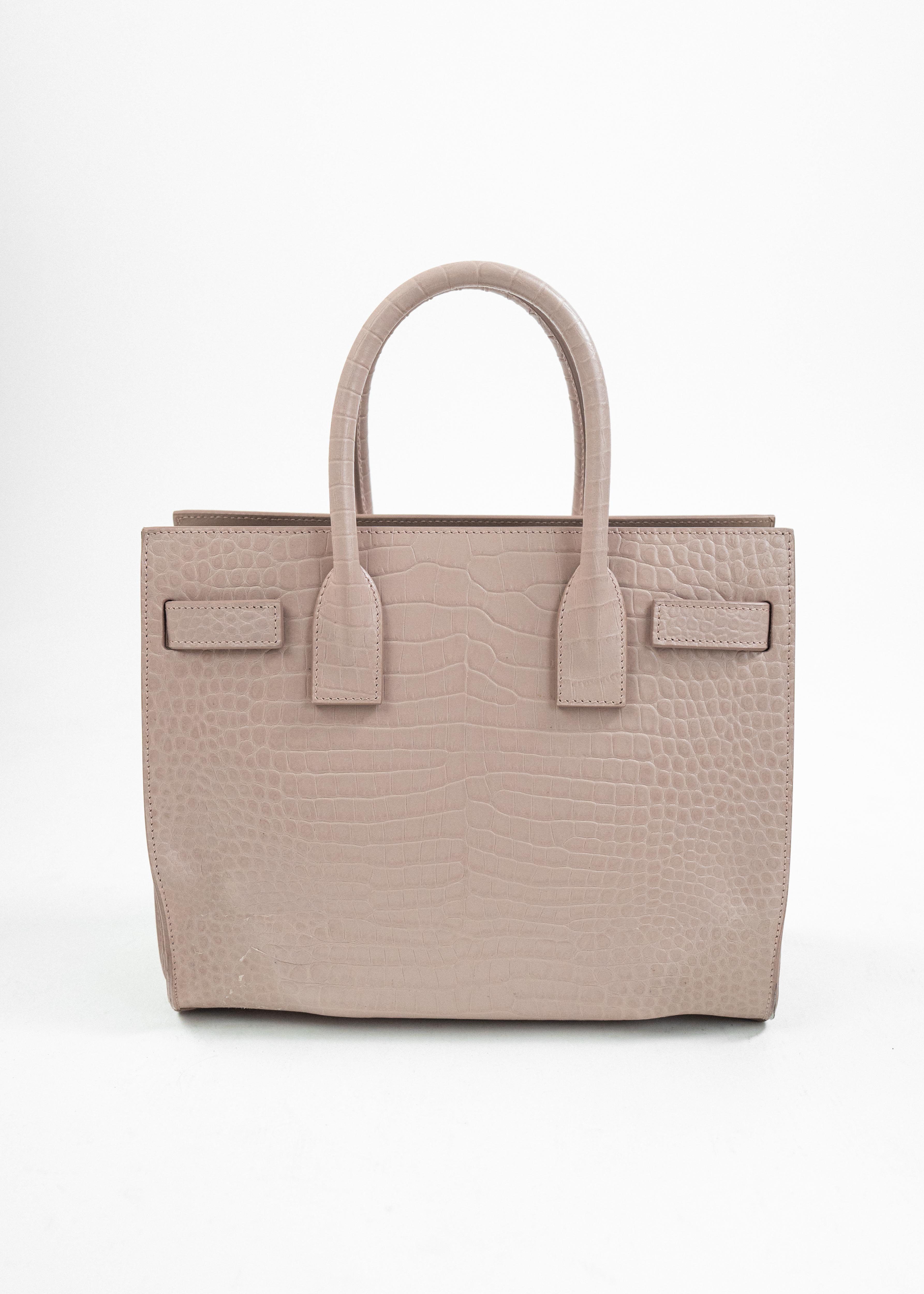 Borsa Saint Laurent Croc Effect - Rosa Polvere con Dettagli in Pelle