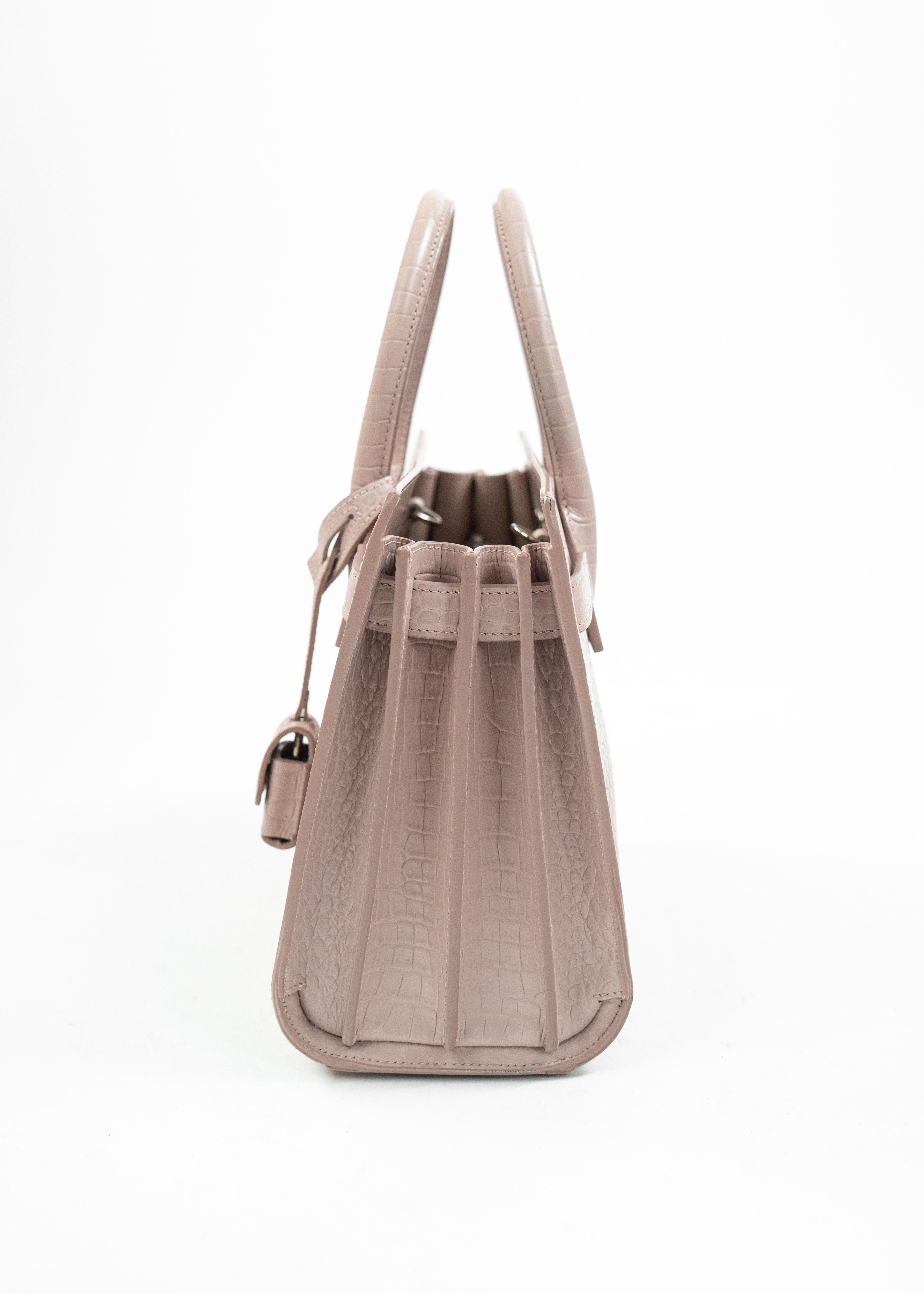 Borsa Saint Laurent Croc Effect - Rosa Polvere con Dettagli in Pelle