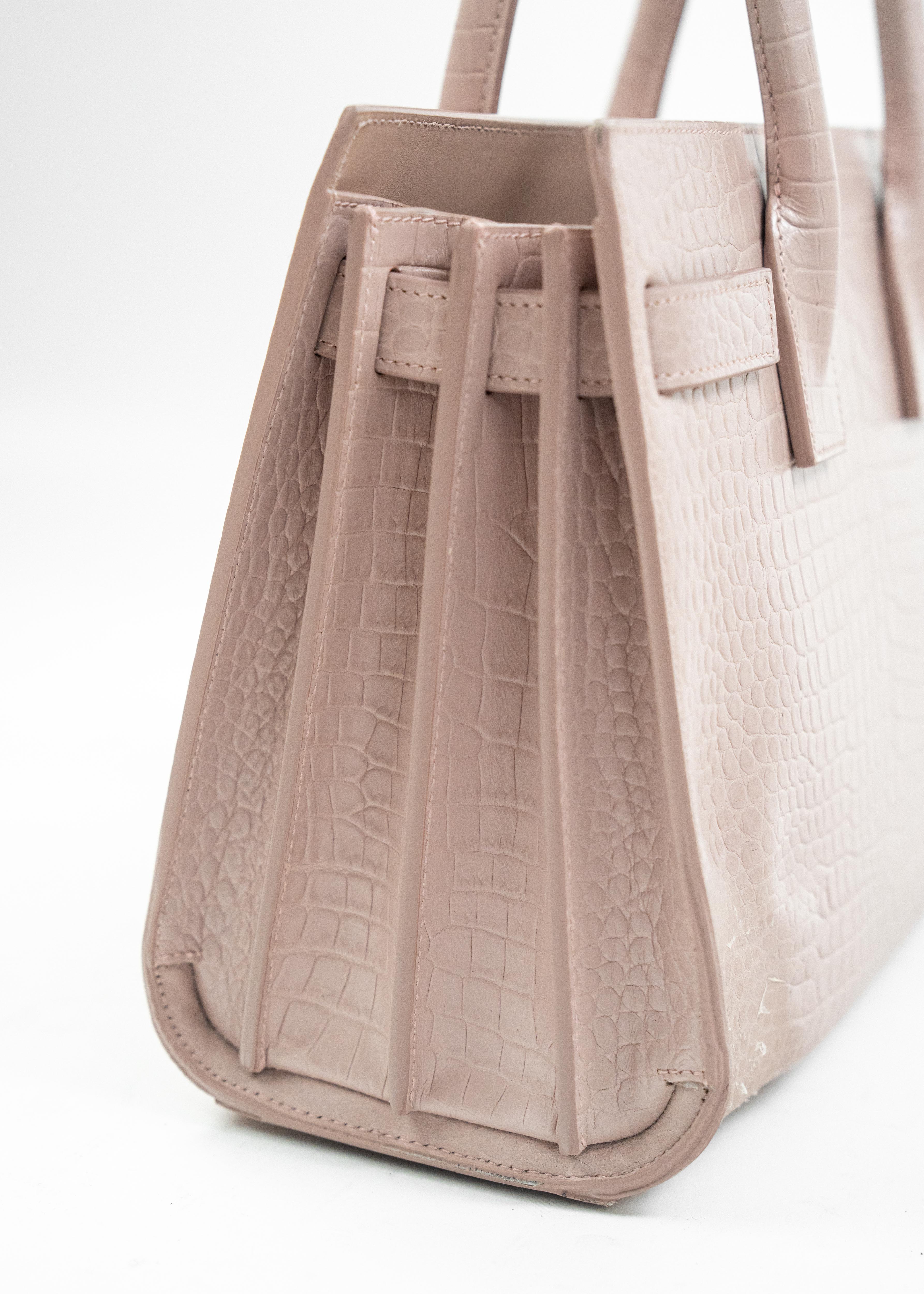 Borsa Saint Laurent Croc Effect - Rosa Polvere con Dettagli in Pelle