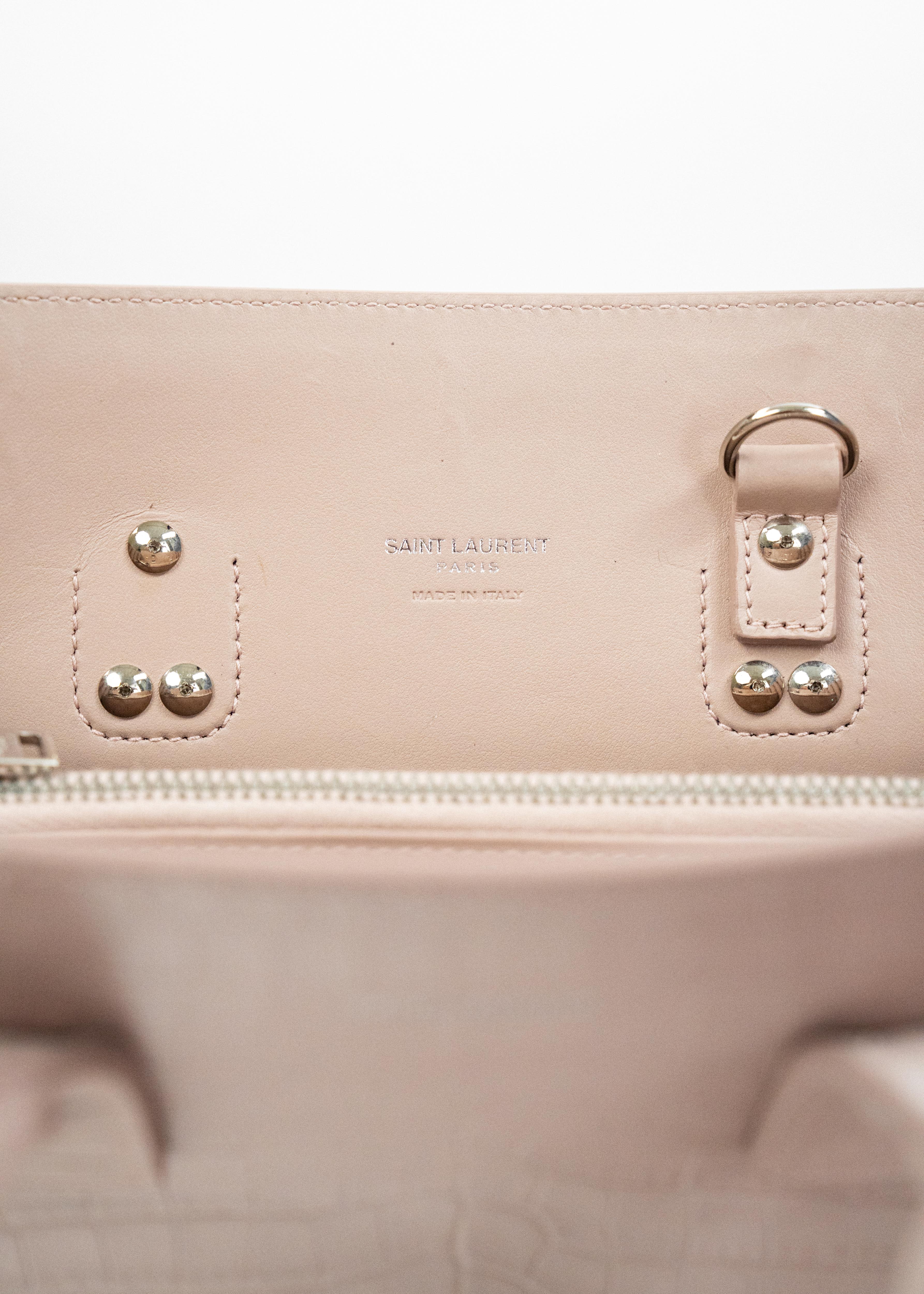 Borsa Saint Laurent Croc Effect - Rosa Polvere con Dettagli in Pelle