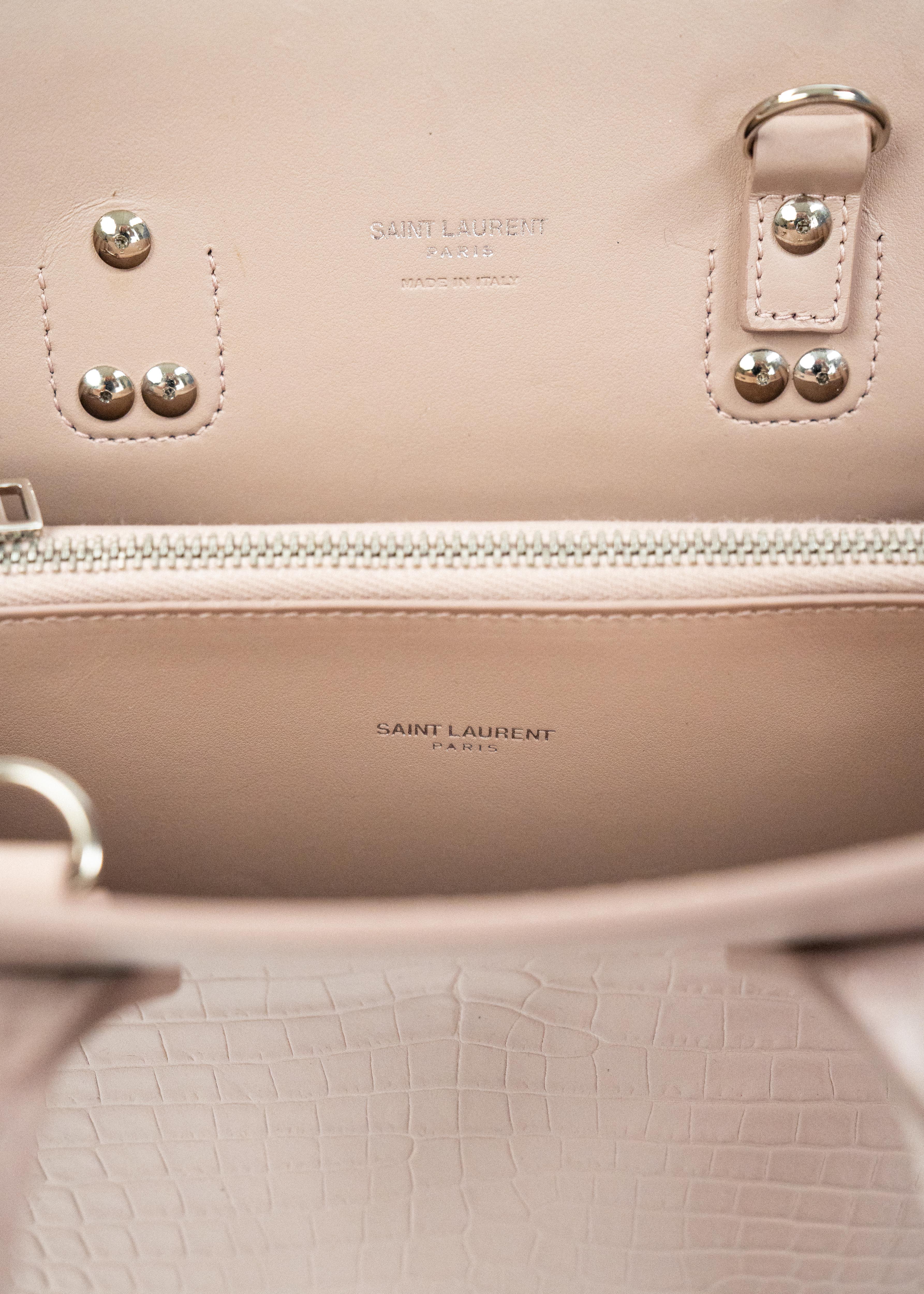 Borsa Saint Laurent Croc Effect - Rosa Polvere con Dettagli in Pelle