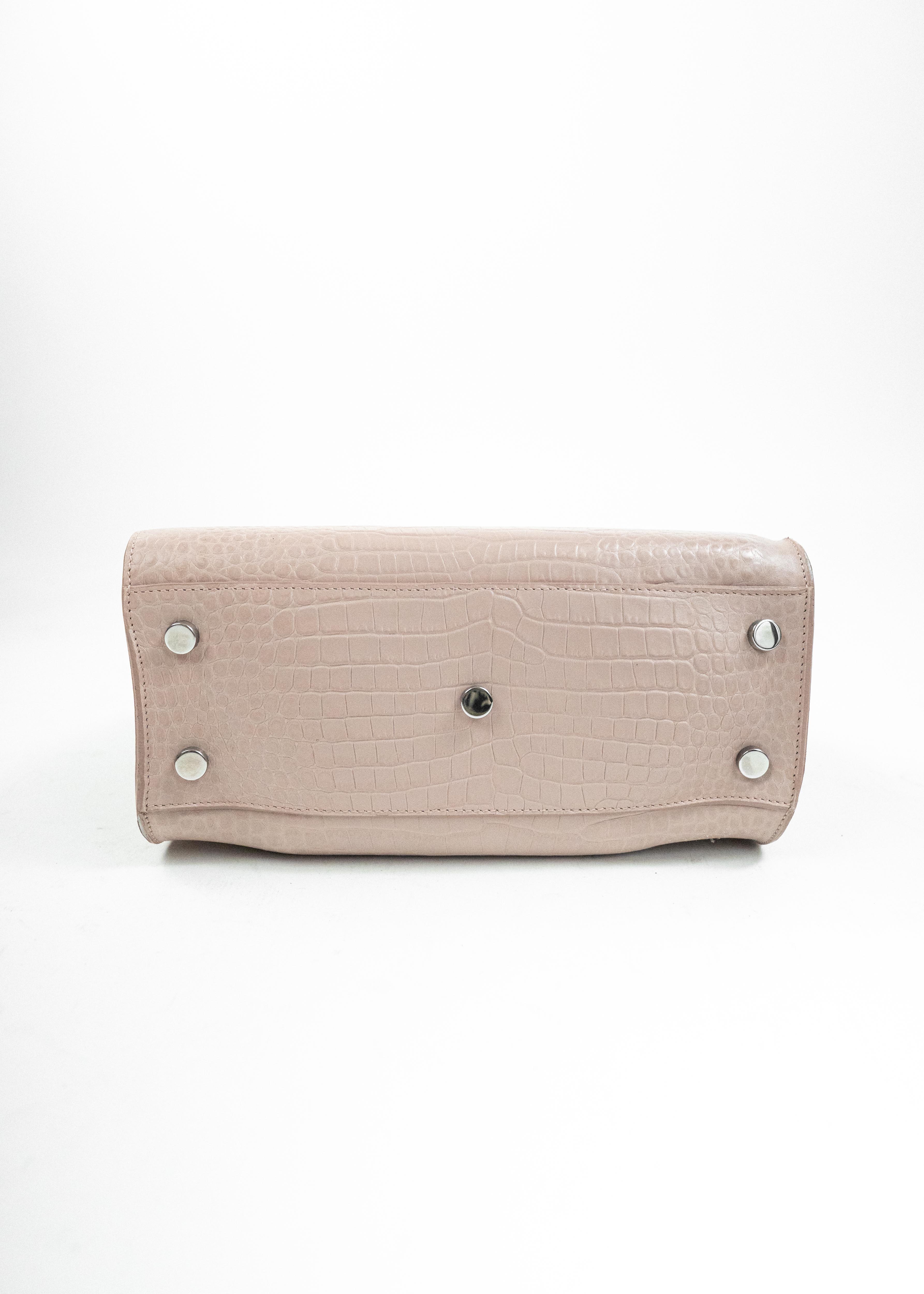 Borsa Saint Laurent Croc Effect - Rosa Polvere con Dettagli in Pelle