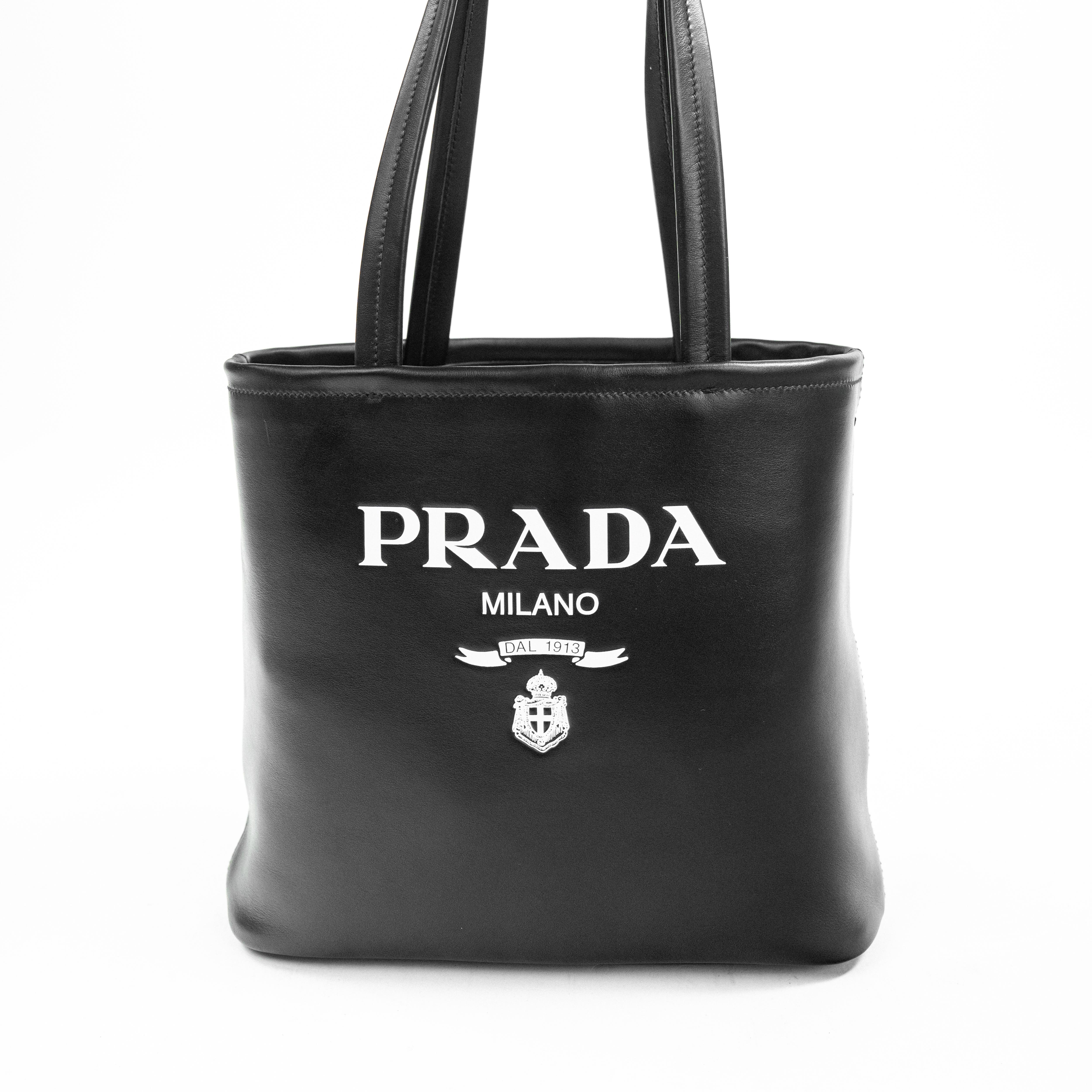 Borsa Prada Saffiano Tote - Nera con Logo Bianco