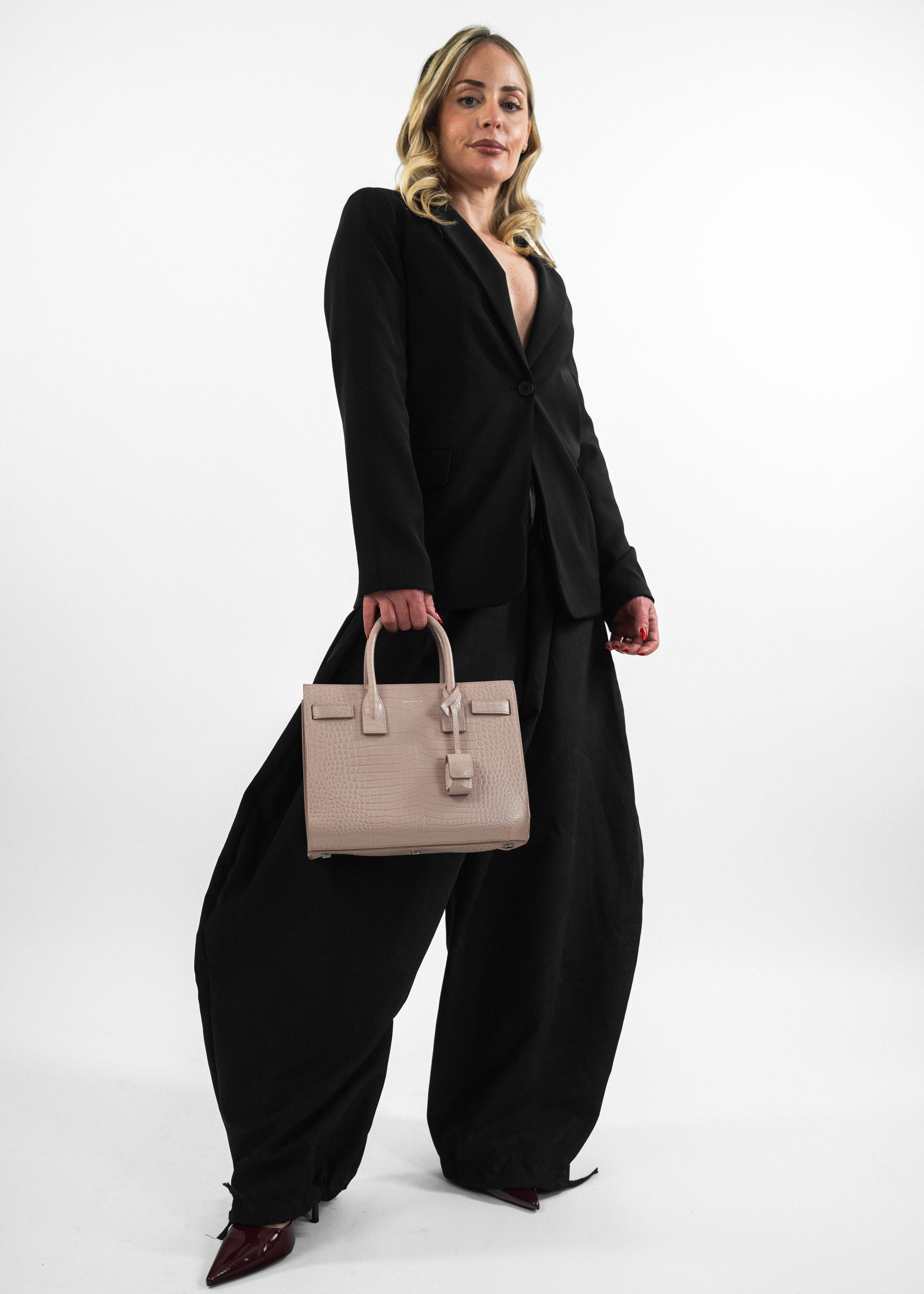 Borsa Saint Laurent Croc Effect - Rosa Polvere con Dettagli in Pelle